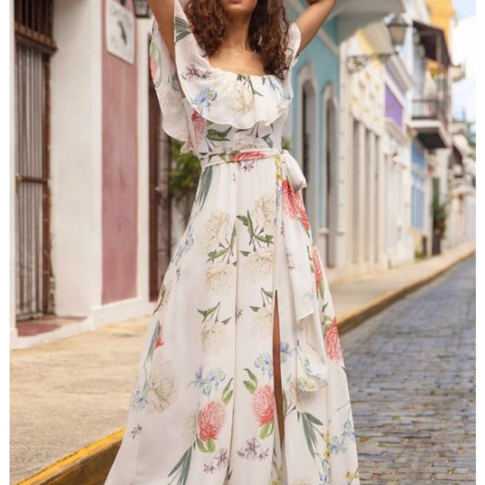Yumi Kim Carmen Cream Ruffled Off-Shoulder Maxi Dress